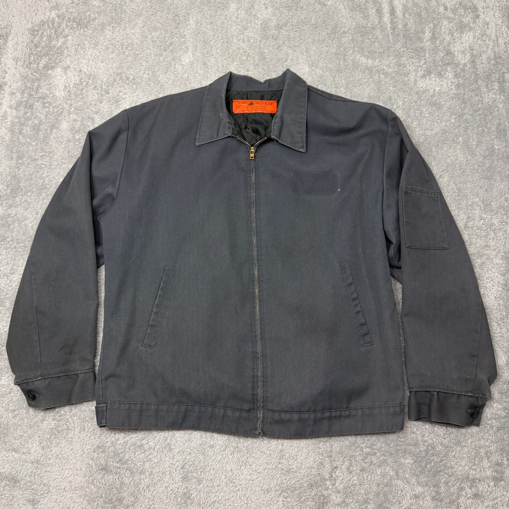 Vintage Red Kap Work Jacket Mens Large Gray Full Zip Mechanic Workwear USA Made